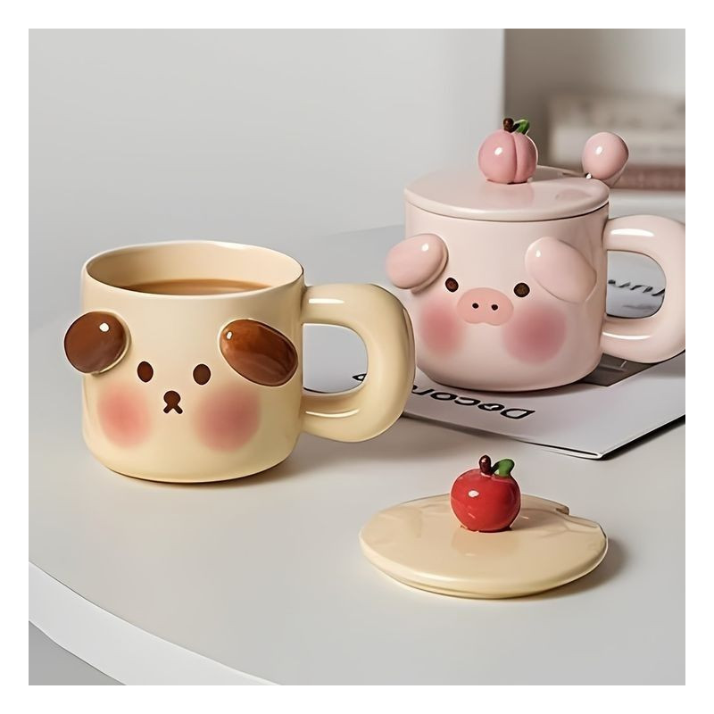 Gelas Dengan Wajah Kucing dan Babi Lucu